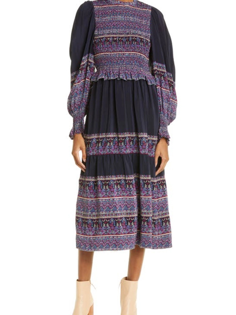 SEA NYC Adella Silk Smocked Dress